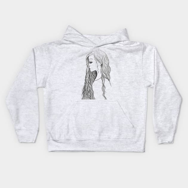 long hair cartoon girl Kids Hoodie by OddityArts